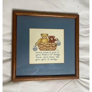 Framed‎ Cross Stitched "Love Wasn't Put in Your Heart..." Teddy Bears Grannymade